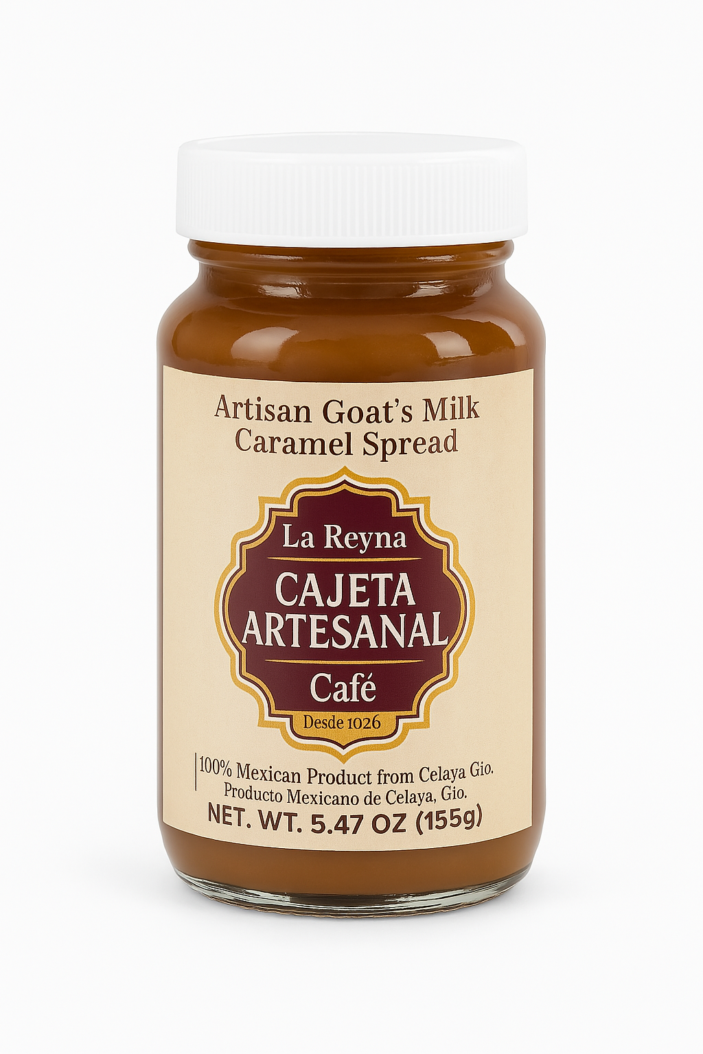 La Reyna Cajeta Artesanal Cafe (5.47oz) 155g, Cajeta Artisan Goat Milk Caramel Spread, Coffee Infused